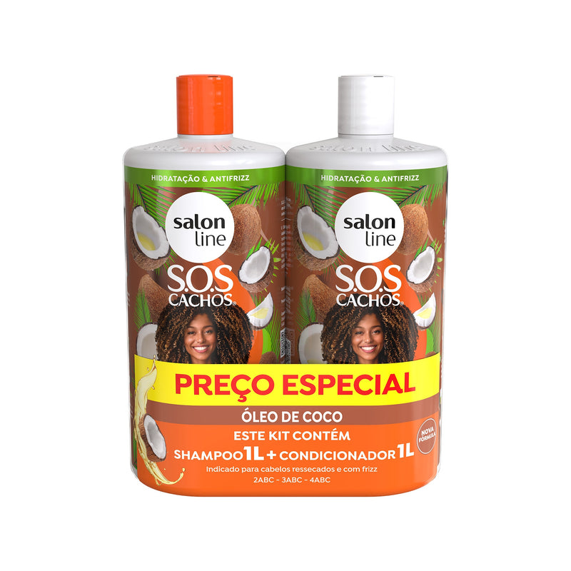 Kit SOS Cachos Coco Profundo Shampoo e Condicionador Litrão